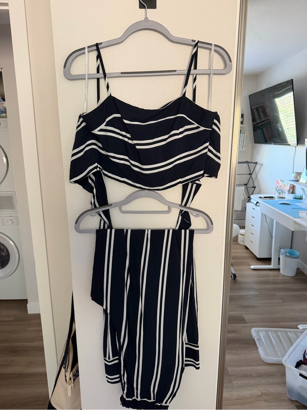 Lulu's Navy and White Striped Crop Top Set